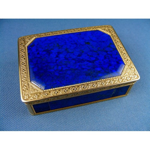Antique French gold mounted lapis lazuli rectangular snuff box